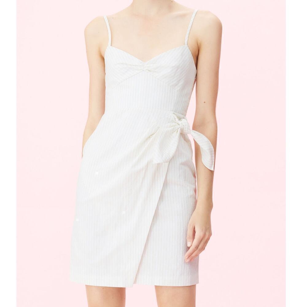 Rebecca Taylor Ivory Pinstripe Spaghetti Strap Wrap Dress Women's Size 14 NWT